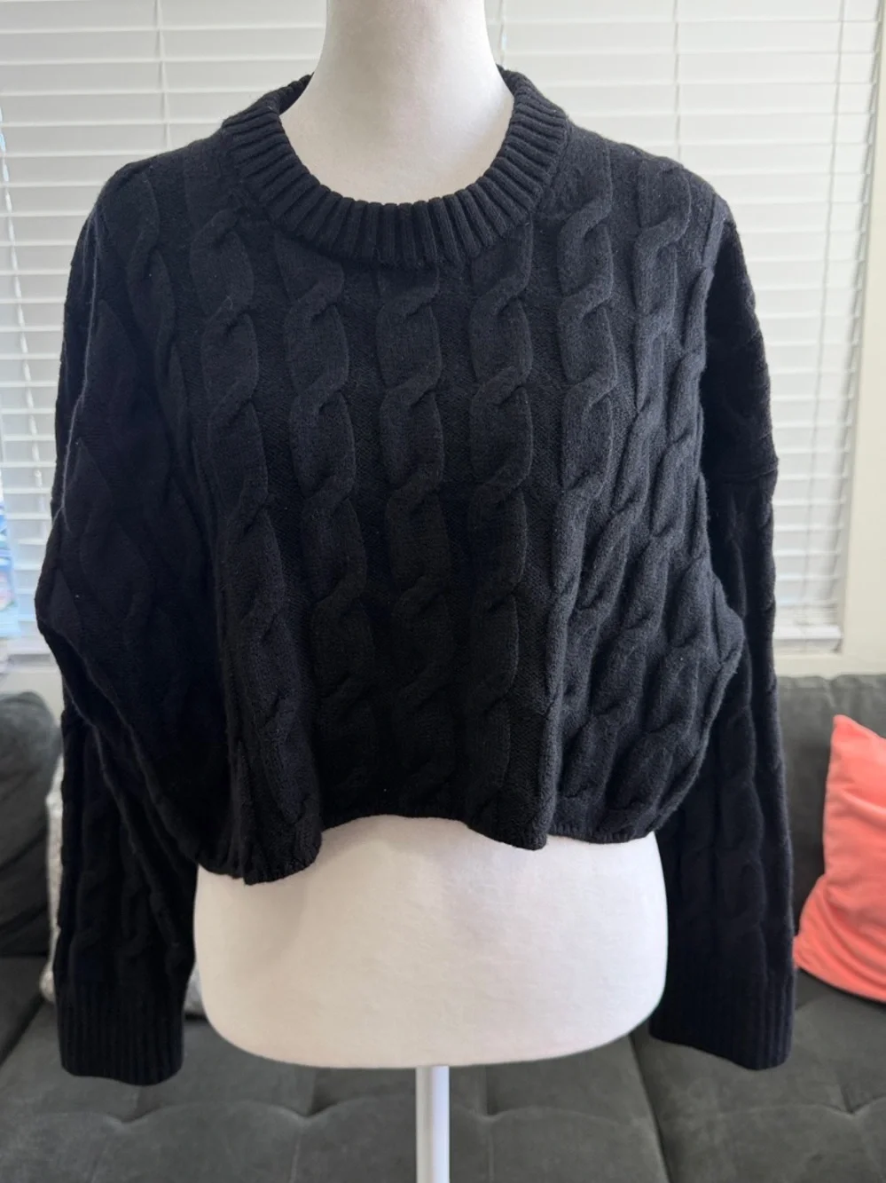 Babaton Black Cable Knit Crewneck Sweater - Men